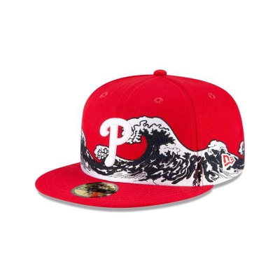 Red Philadelphia Phillies Hat - New Era MLB Wave 59FIFTY Fitted Caps USA8079124